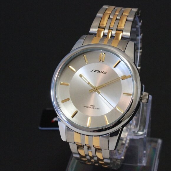 Men's Casual Watch Two Tone Silver Sunburst Dial Gold Hands, Indices 38mm - Picture 4 of 12